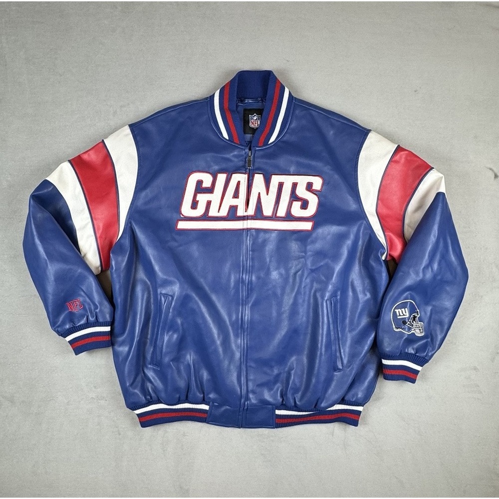 NY New York GIANTS Faux Leather Bomber Jacket Mens XXL Lined G-III NFL *Damage*